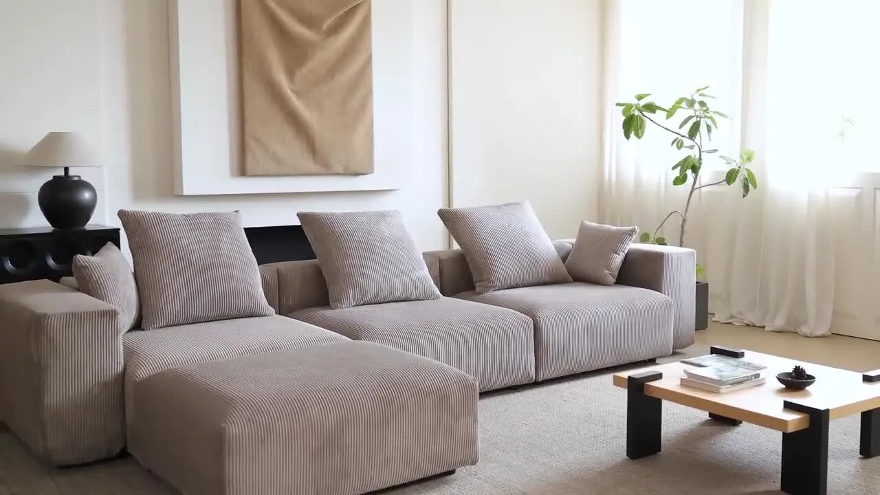 142 in. Square Arm 4-Piece L-Shaped Corduroy Polyester Modern Sectional Sofa in Black by Couch.com