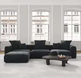 142 in. Square Arm 4-Piece L-Shaped Corduroy Polyester Modern Sectional Sofa in Black by Couch.com