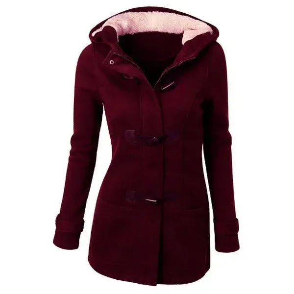 2021 Best Selling Hooded Classic Cow Horn Button Jacket Cotton Coat Autumn/Winter Parkas Fashion Outerwear