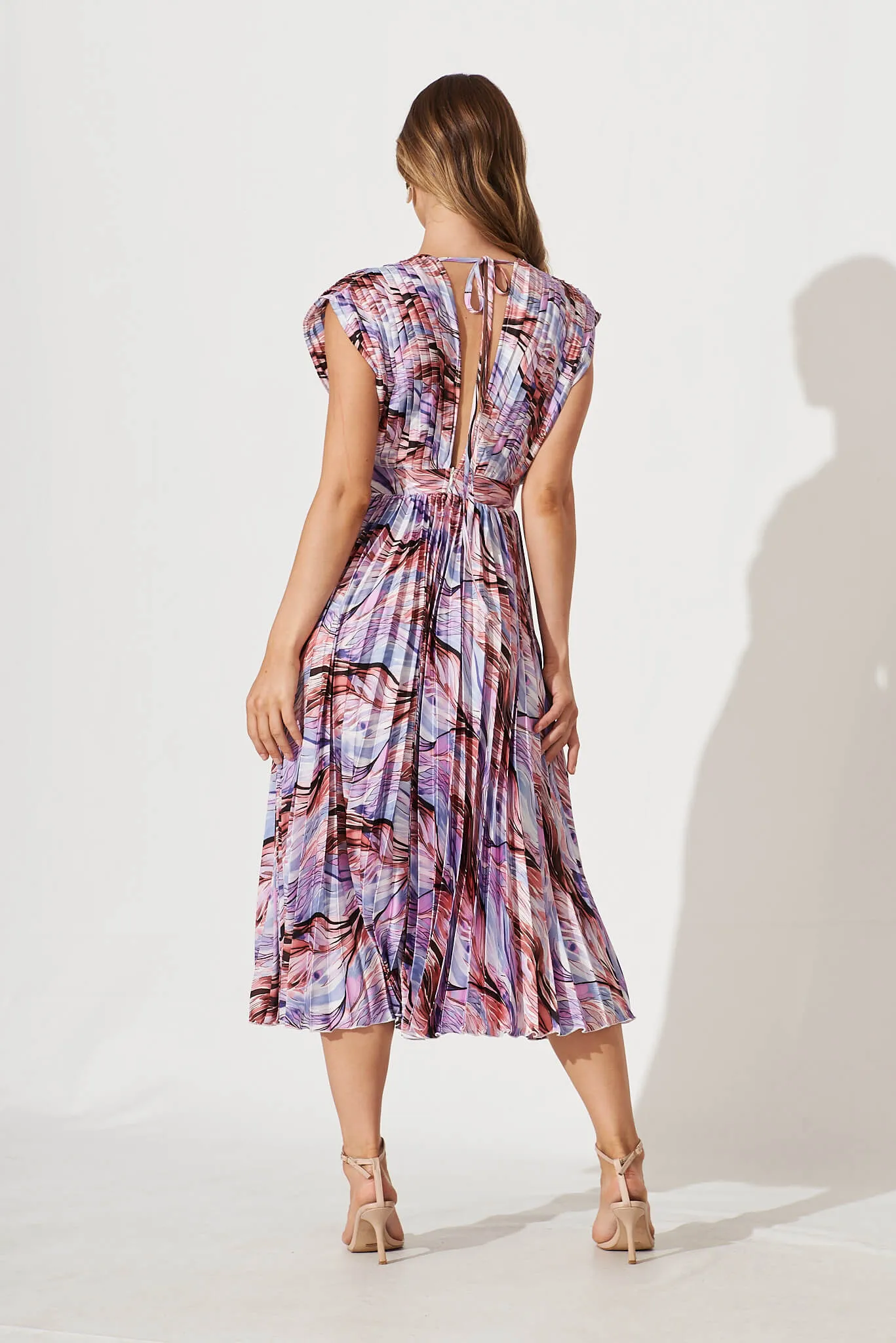 Anetta Midi Dress In Rust With Purple Swirl Print Satin