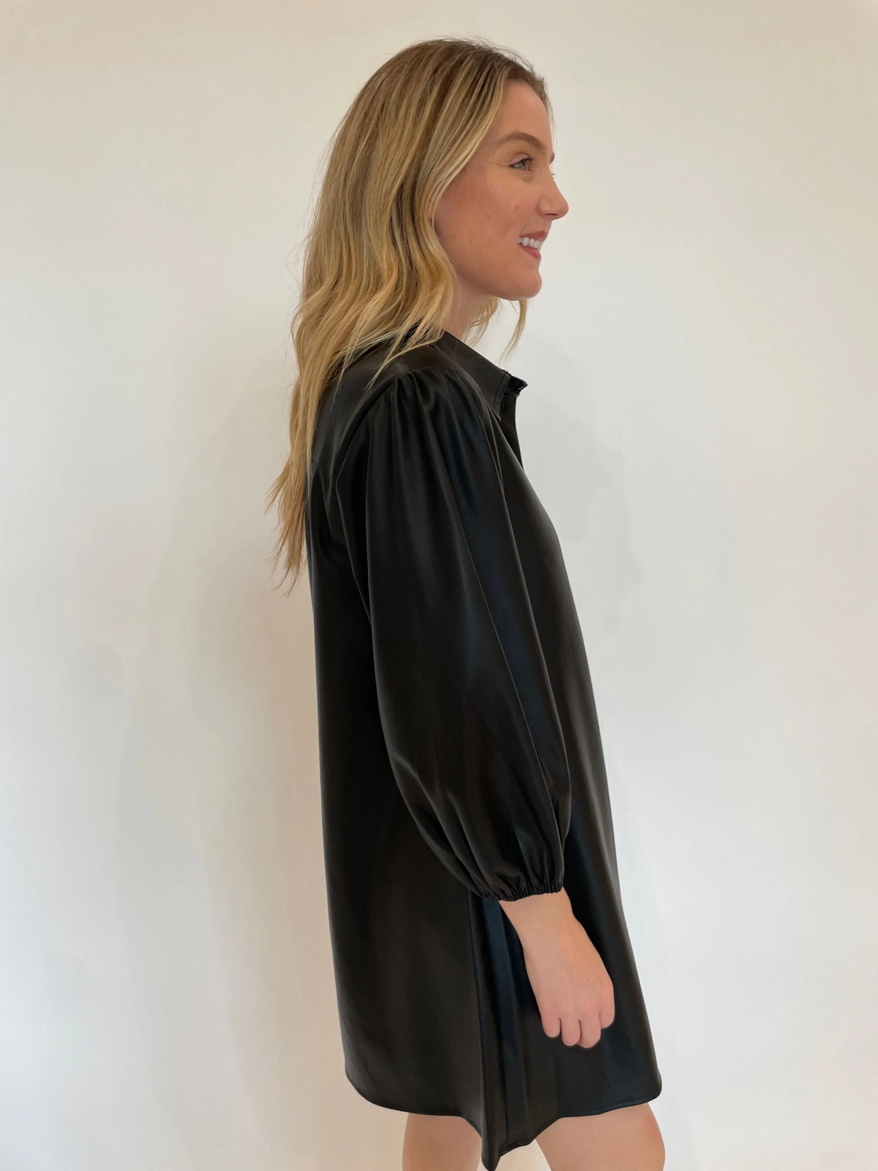 Anya Vegan Leather Shirt Dress - Black