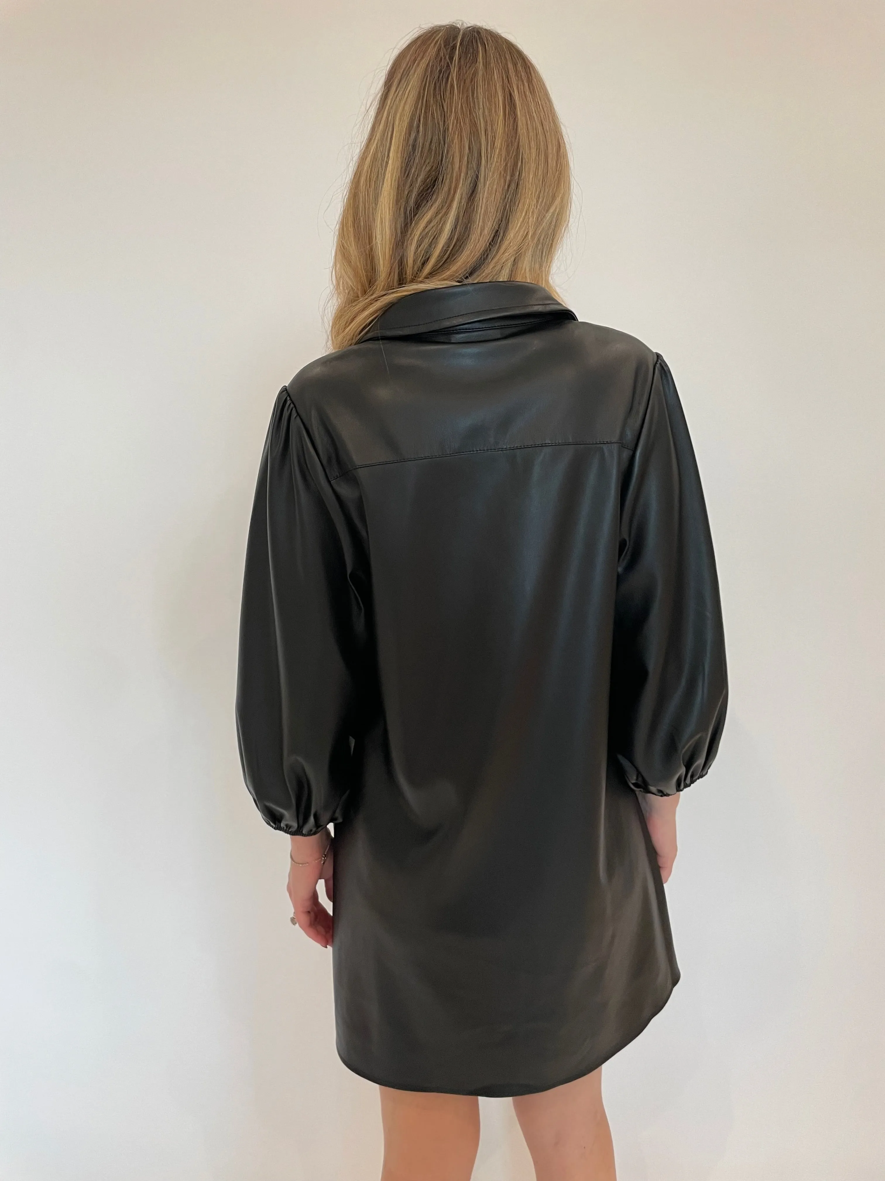 Anya Vegan Leather Shirt Dress - Black