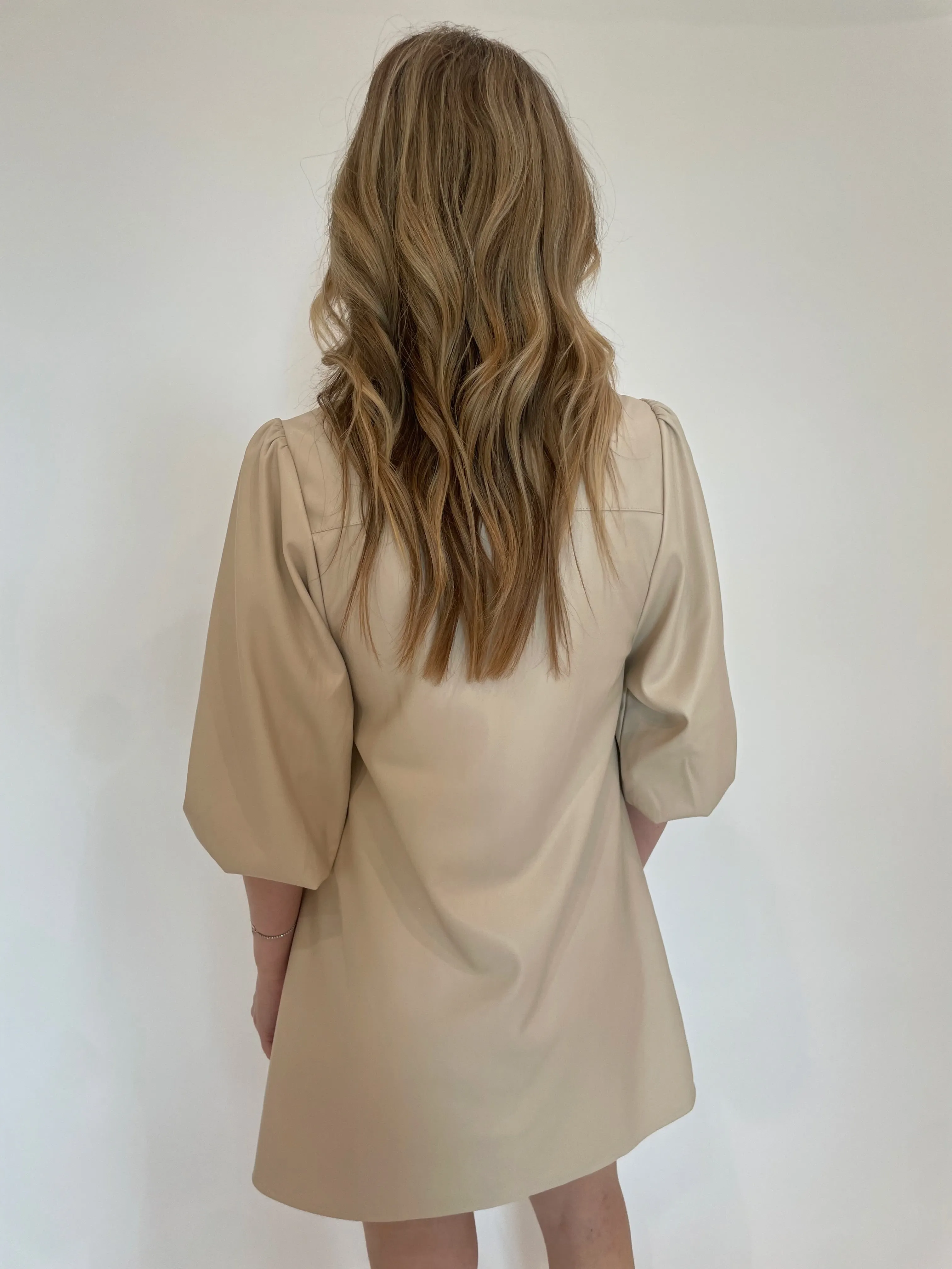 Anya Vegan Leather Shirt Dress - Creme