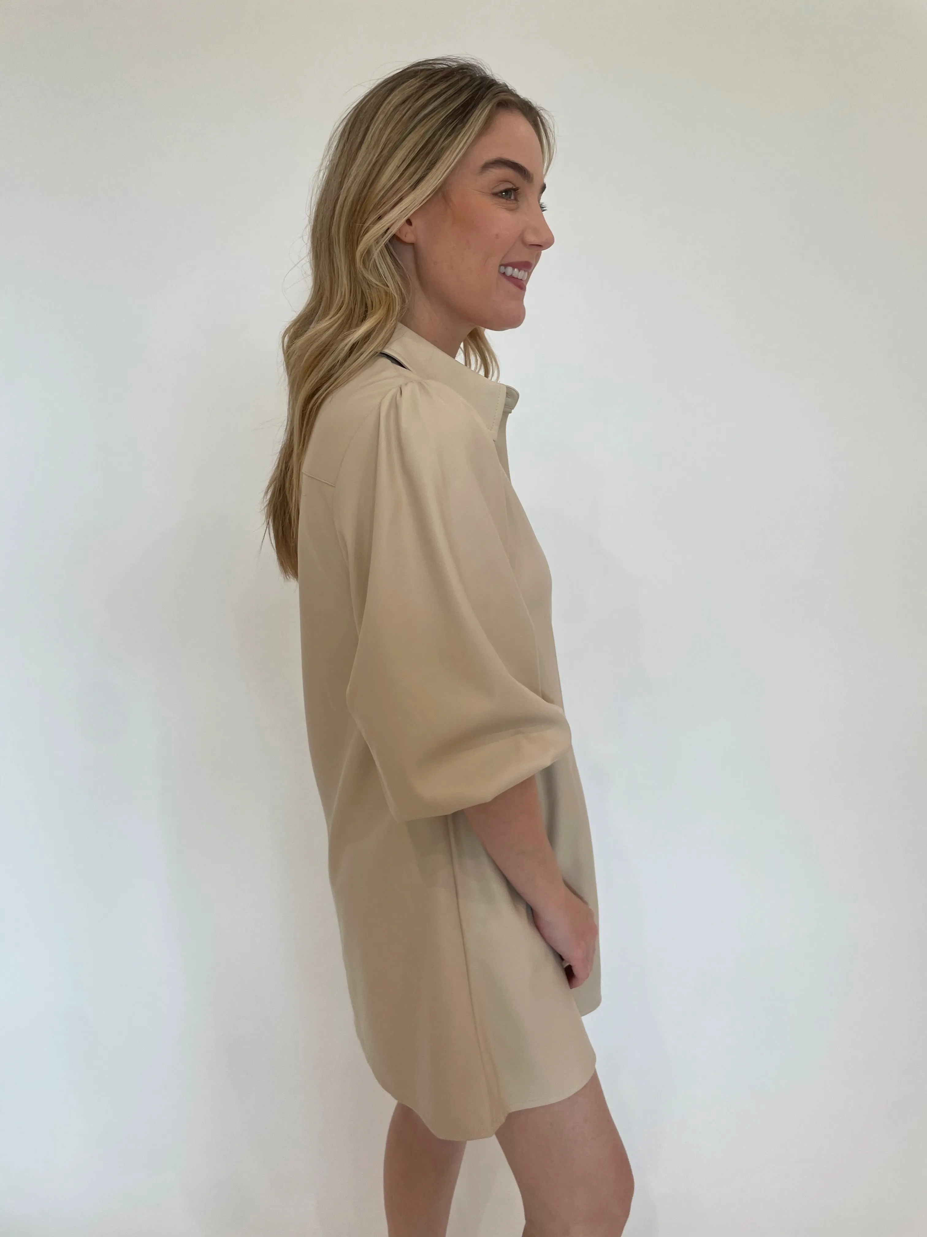 Anya Vegan Leather Shirt Dress - Creme