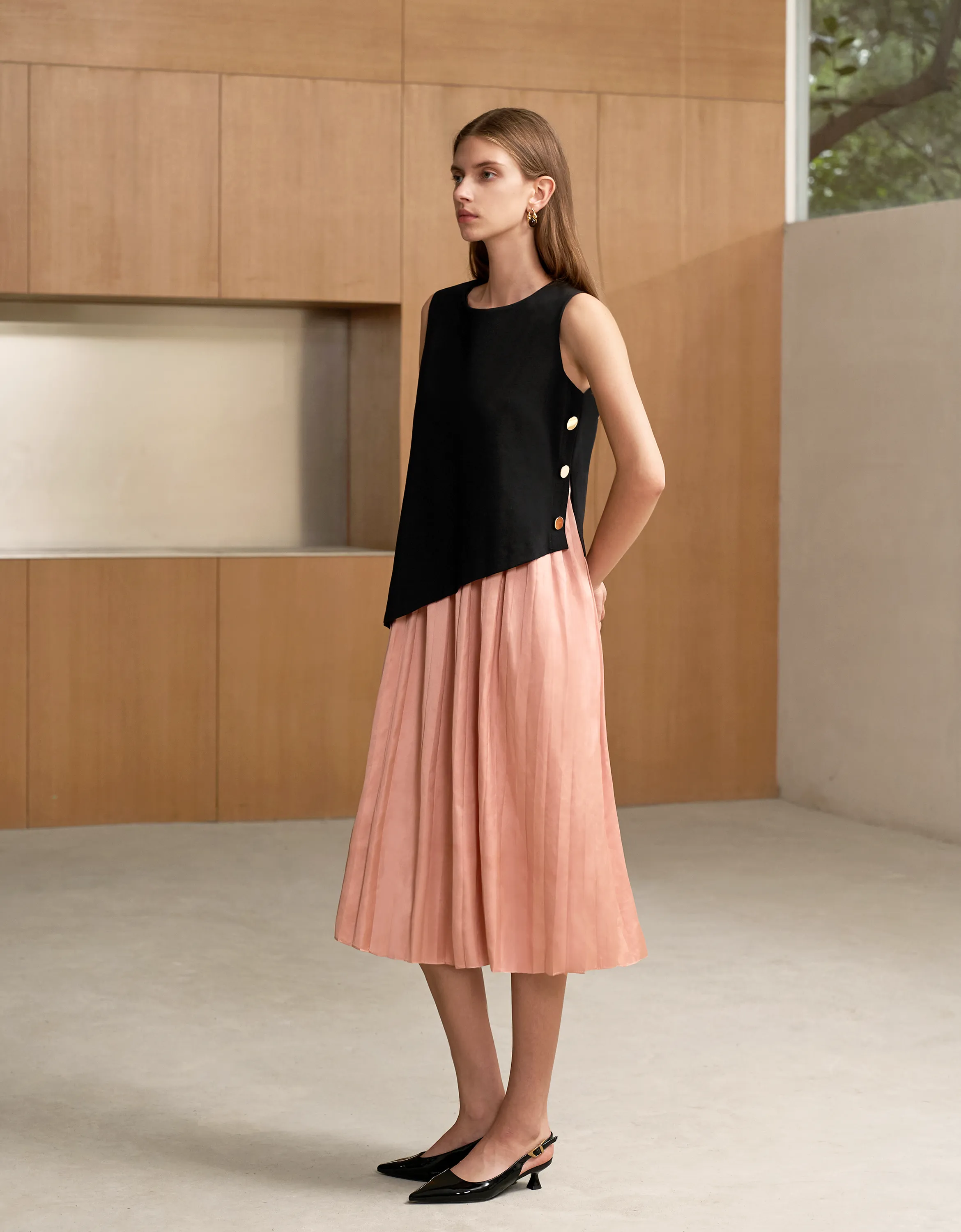 Asymmetric Colorblock Midi Dress