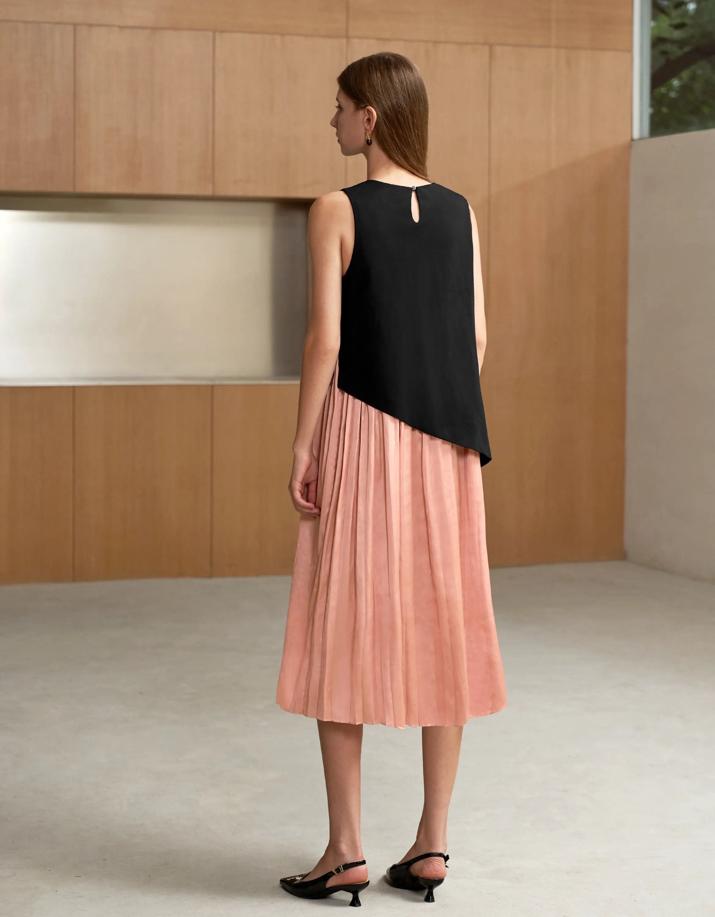 Asymmetric Colorblock Midi Dress