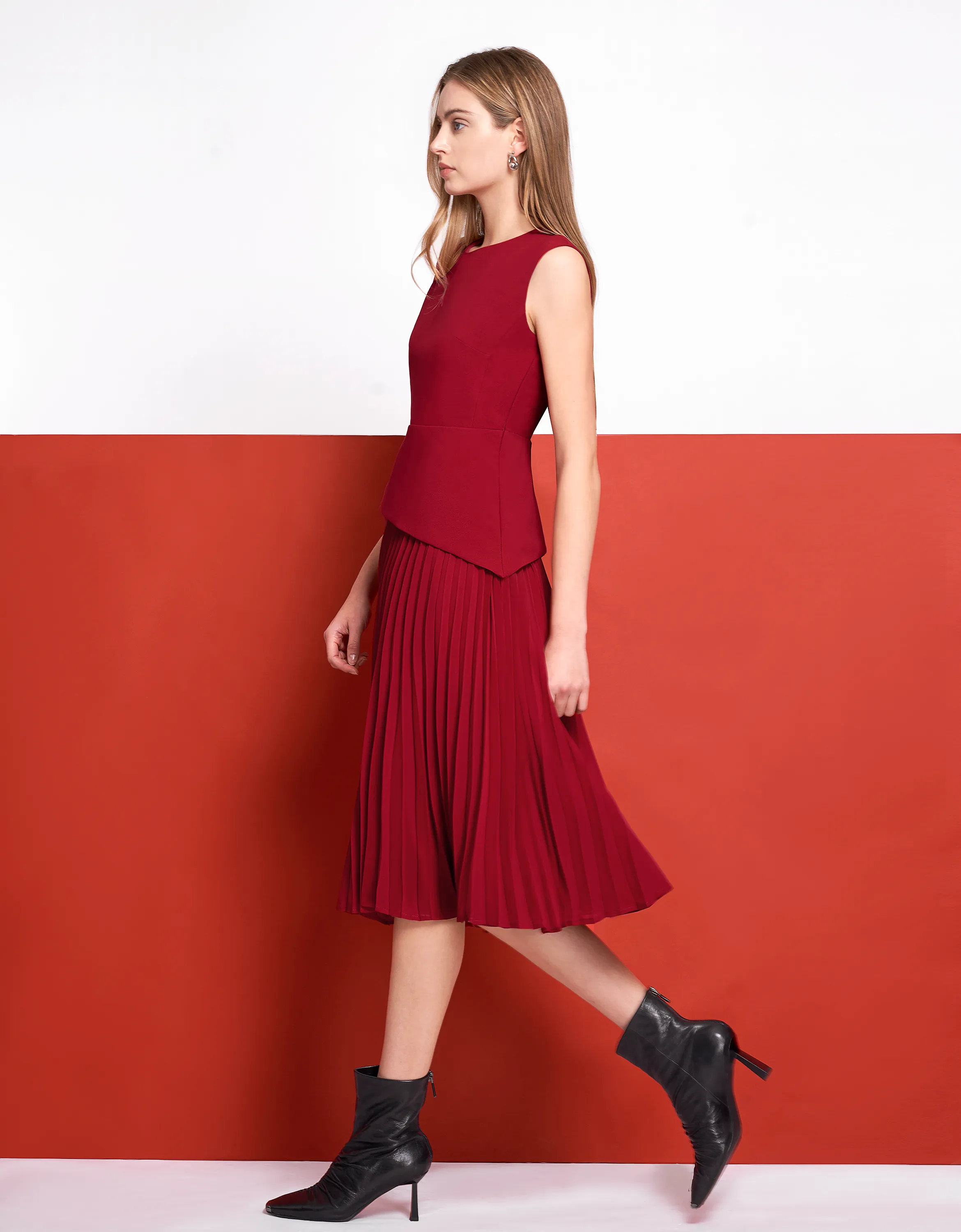 Asymmetric Pleated Midi Dress