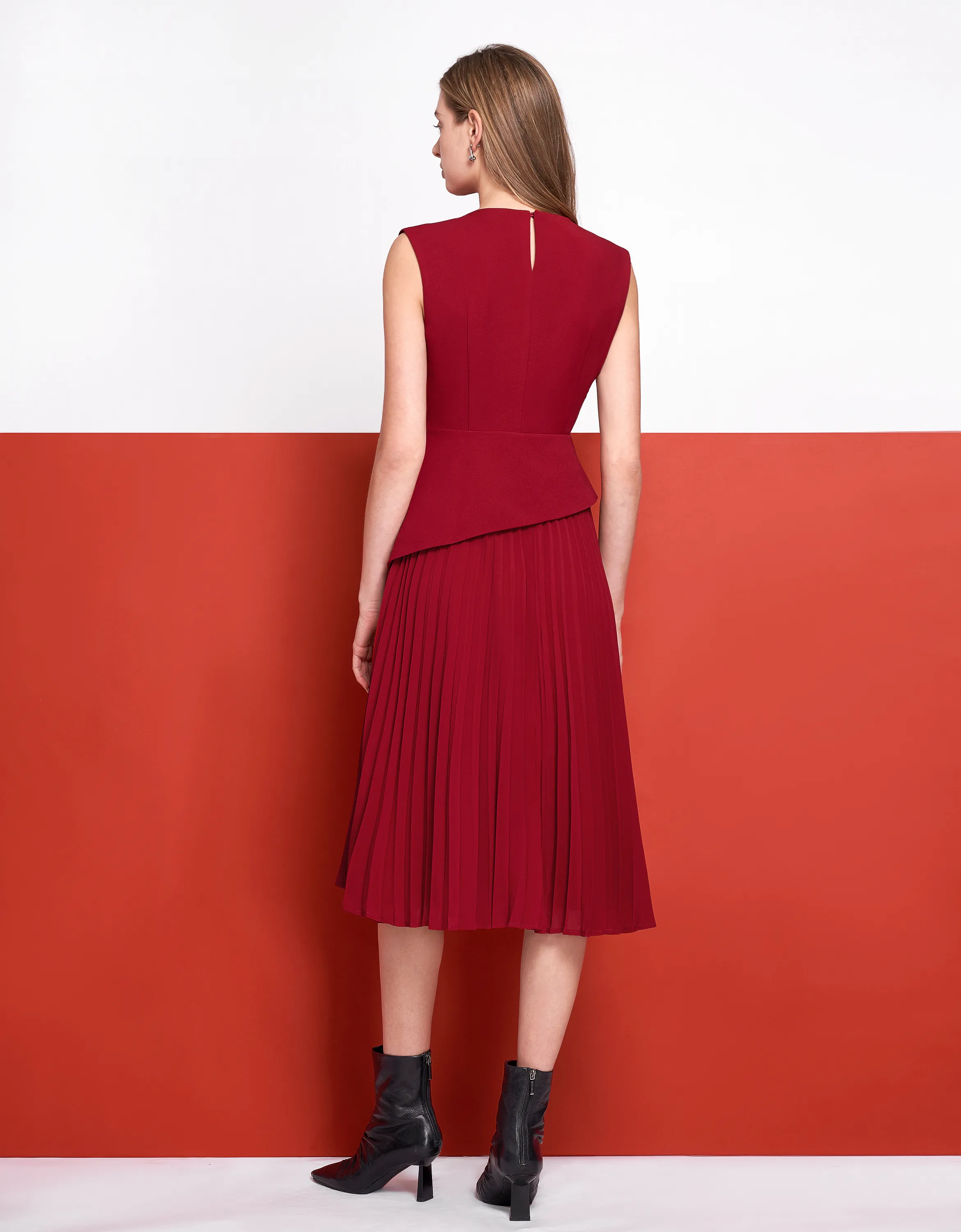 Asymmetric Pleated Midi Dress