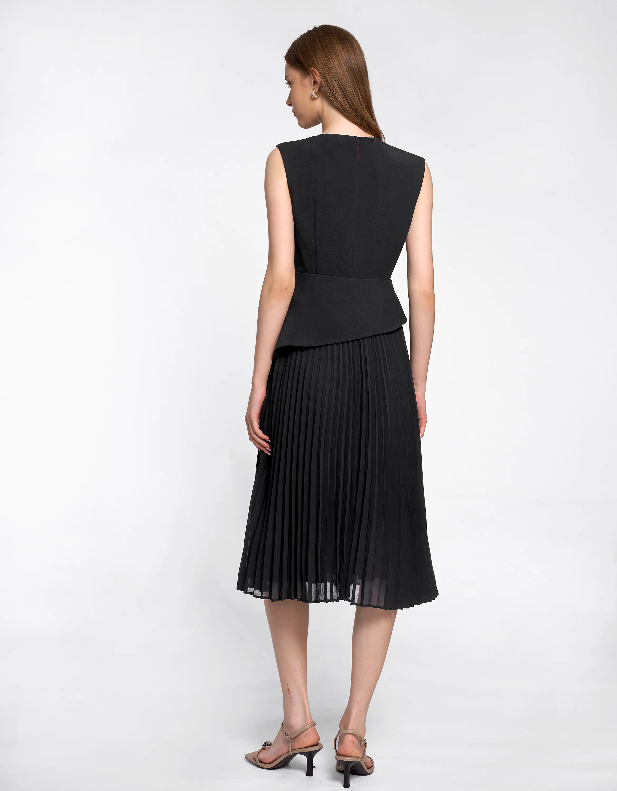 Asymmetric Pleated Midi Dress