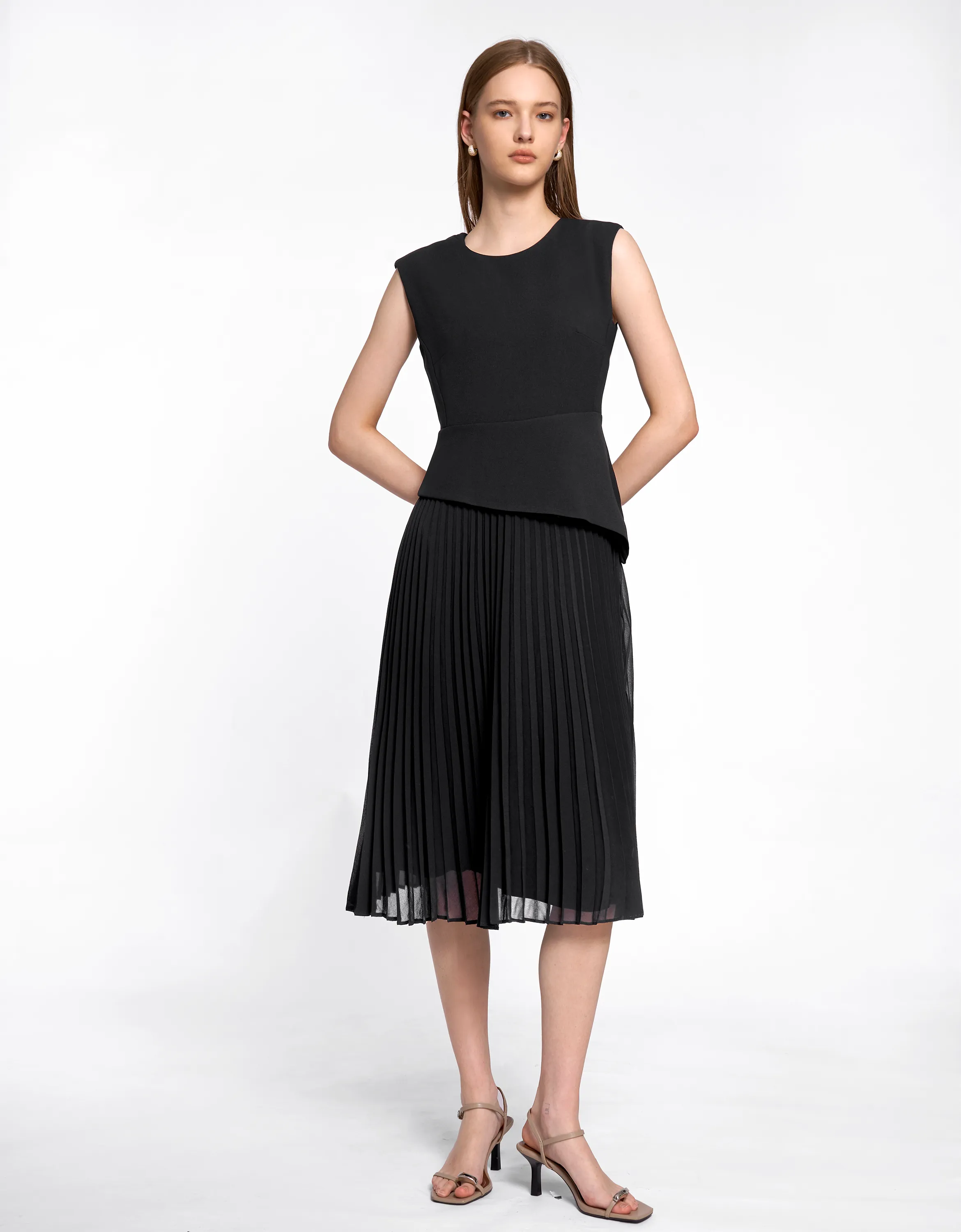 Asymmetric Pleated Midi Dress