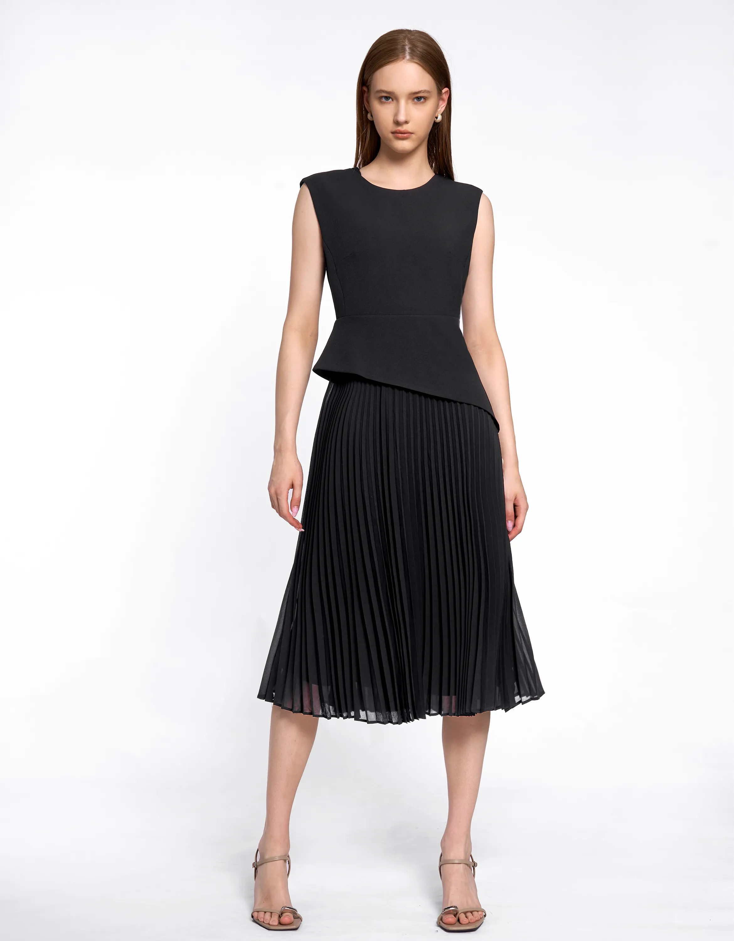 Asymmetric Pleated Midi Dress