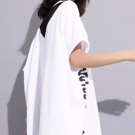 Asymmetrical T-Shirt Dress With Lettering And Mesh Insert