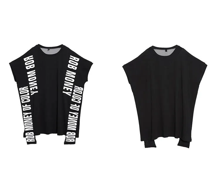 Asymmetrical T-Shirt Dress With Lettering And Mesh Insert