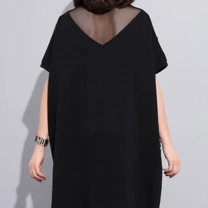 Asymmetrical T-Shirt Dress With Lettering And Mesh Insert