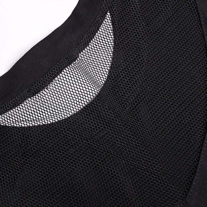 Asymmetrical T-Shirt Dress With Lettering And Mesh Insert