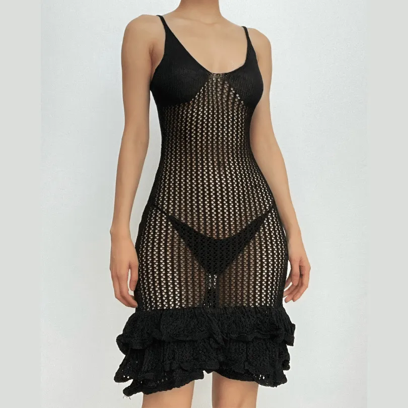 BerriesJam - Crochet V Neck Sleeveless Hollow Out Cut Out Mini Dress