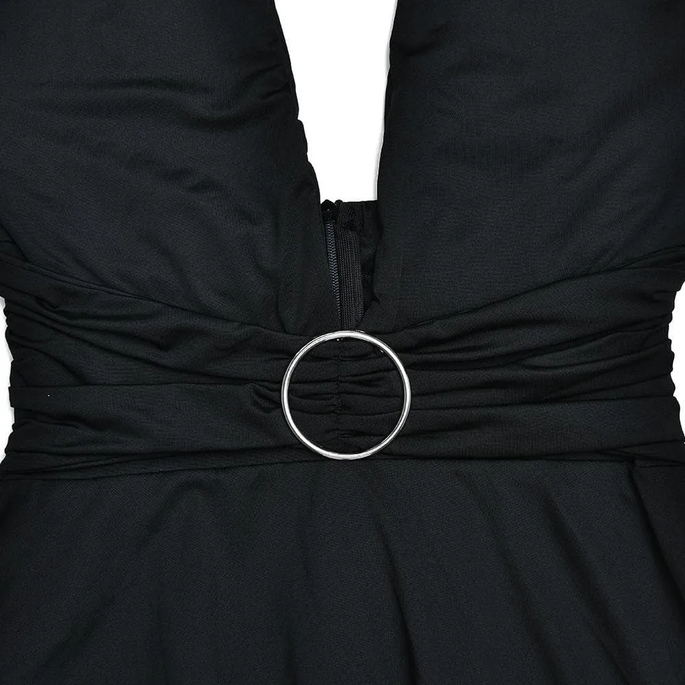 BerriesJam - Halter O Ring V Neck Backless Solid Midi Dress