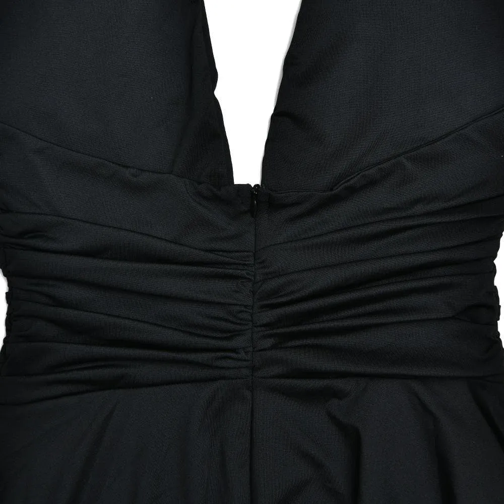 BerriesJam - Halter O Ring V Neck Backless Solid Midi Dress