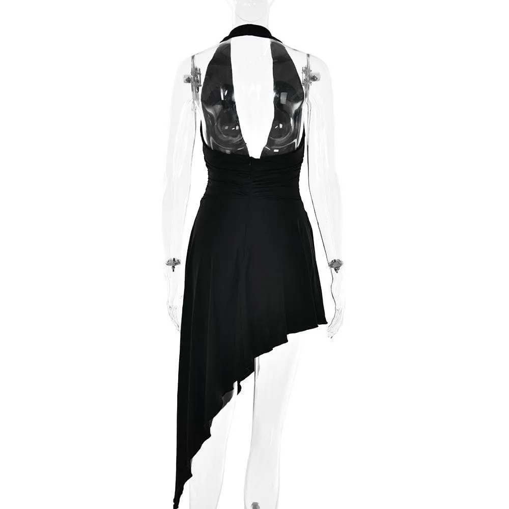 BerriesJam - Halter O Ring V Neck Backless Solid Midi Dress