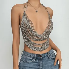 BerriesJam - Metal Chain See Through O Ring Backless Crop Top