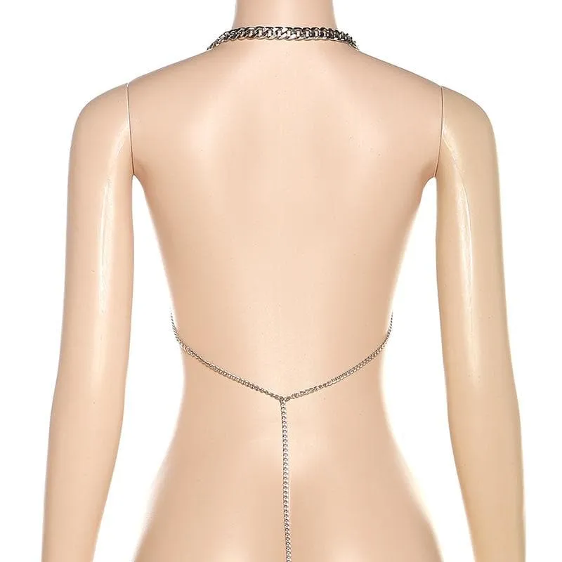 BerriesJam - Metal Chain See Through O Ring Backless Crop Top