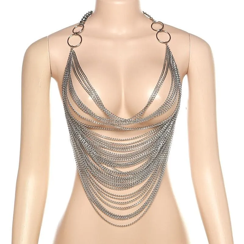 BerriesJam - Metal Chain See Through O Ring Backless Crop Top