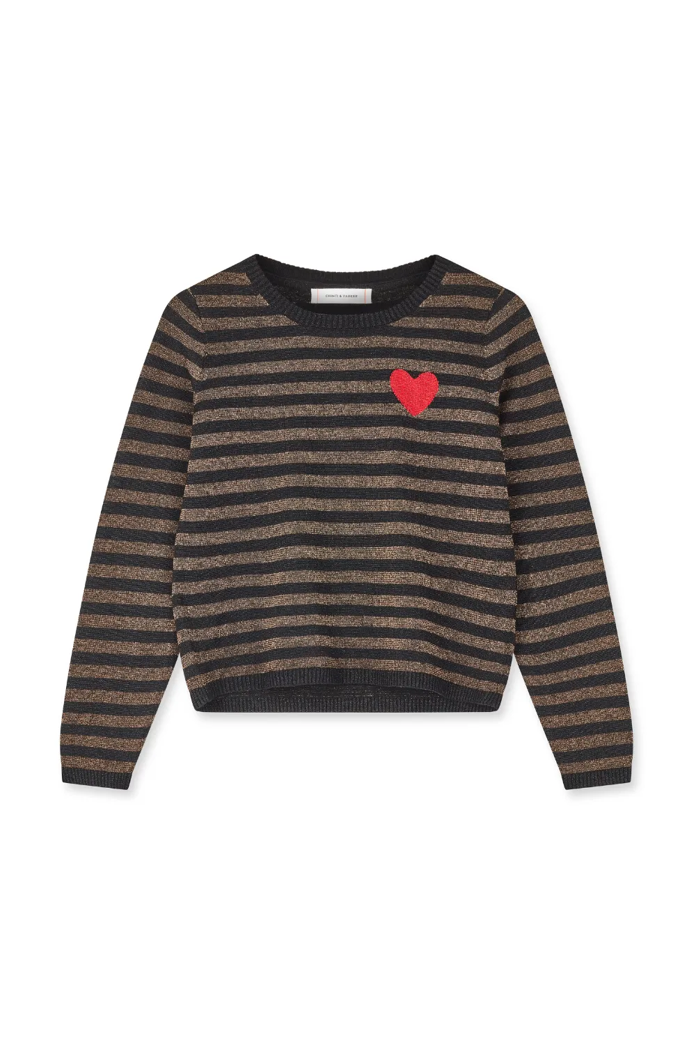 Black Lurex Heart Breton Sweater