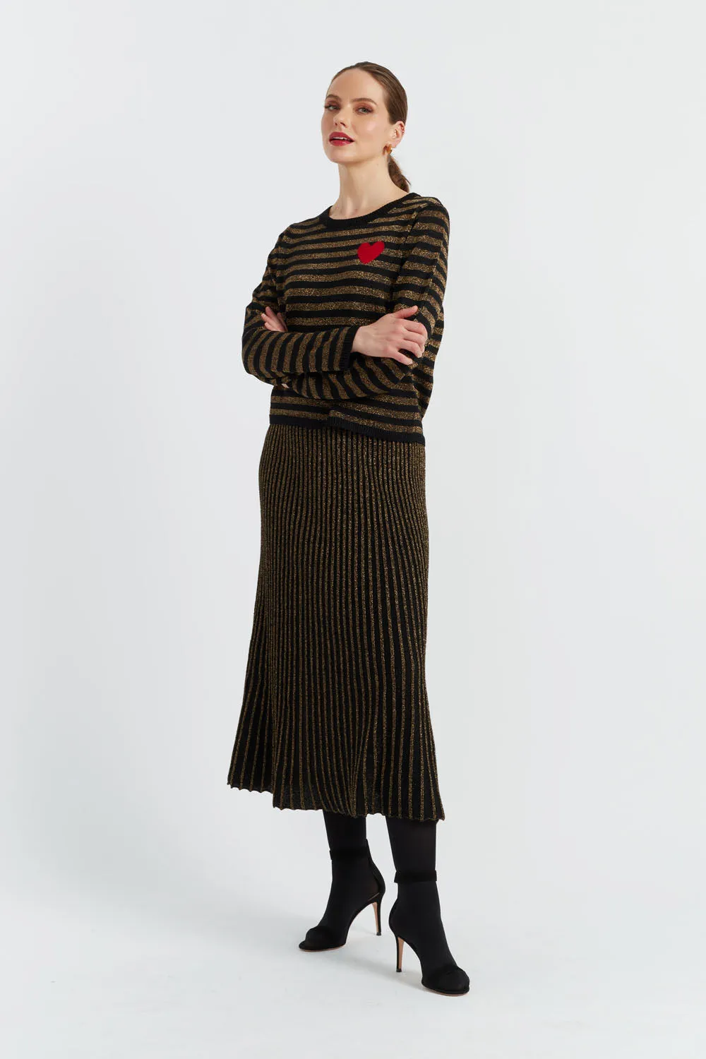 Black Lurex Heart Breton Sweater