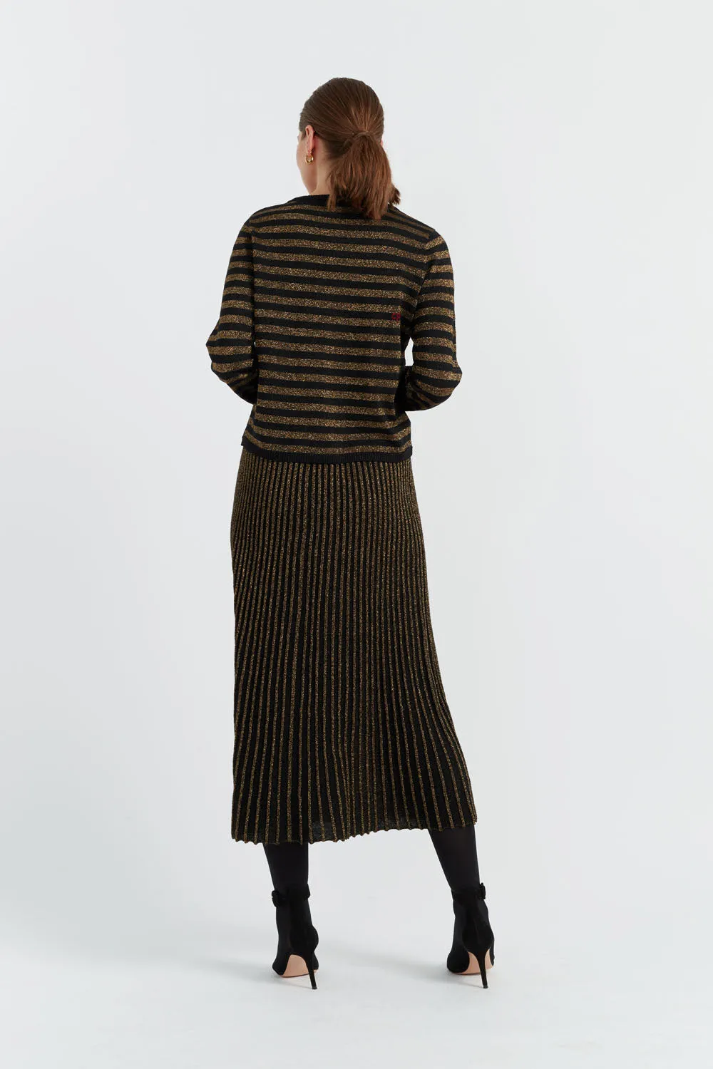 Black Lurex Heart Breton Sweater