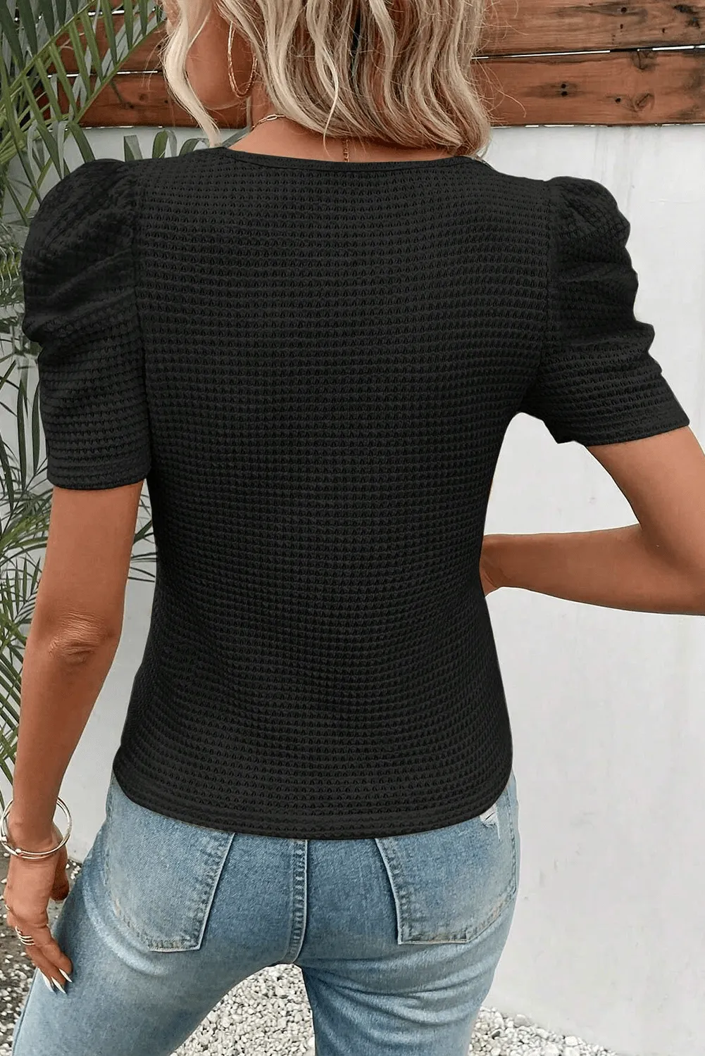 Black Short Sleeve Top with Sheer Accent