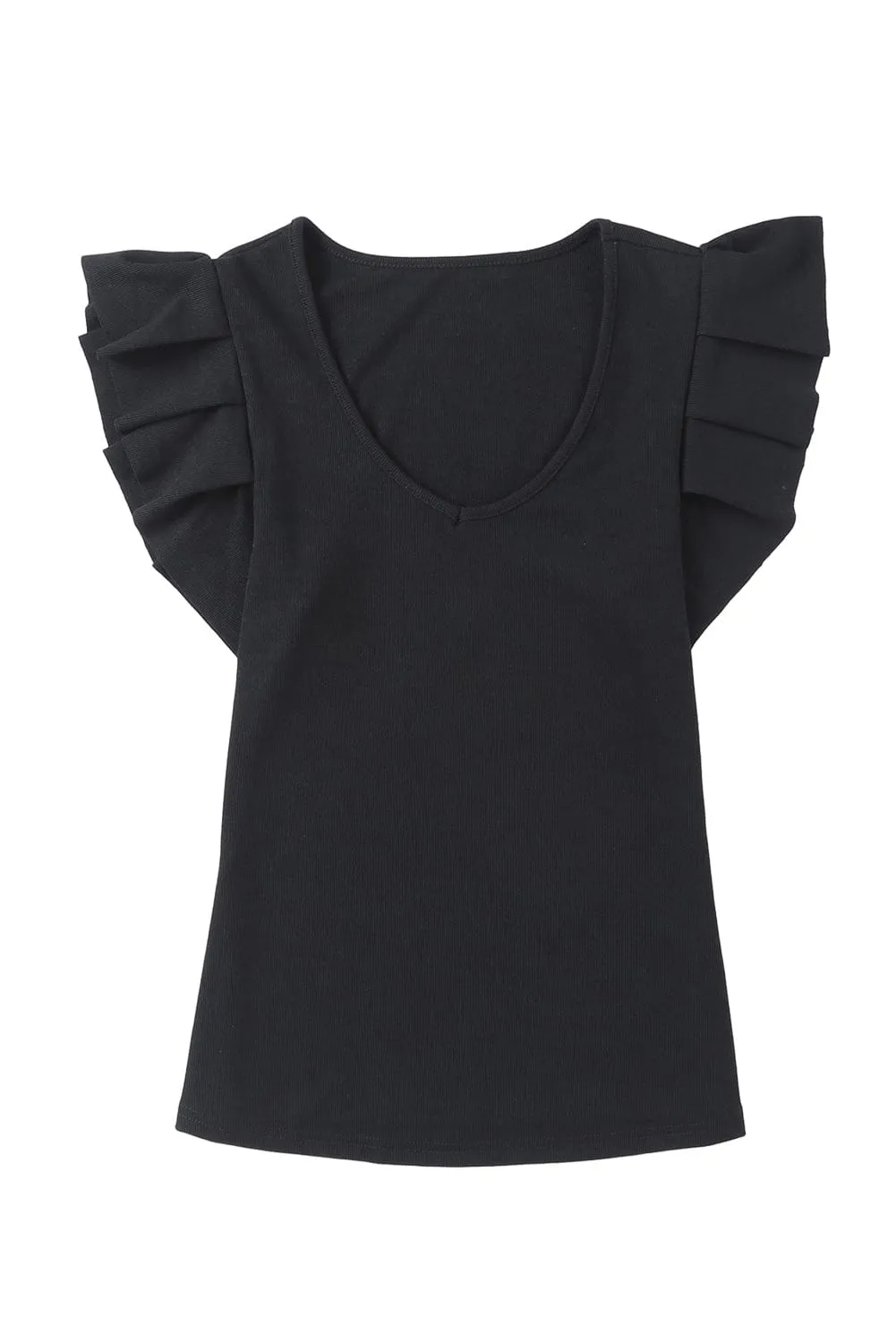 Black Short Sleeve Top with Sheer Accent