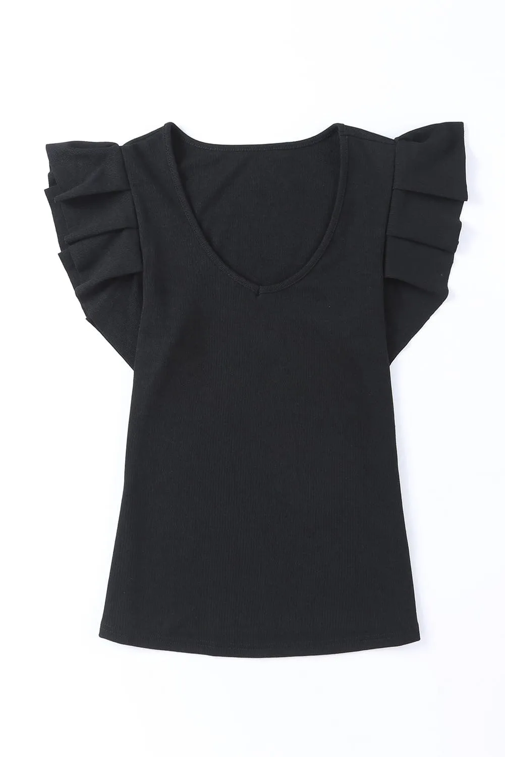 Black Short Sleeve Top with Sheer Accent