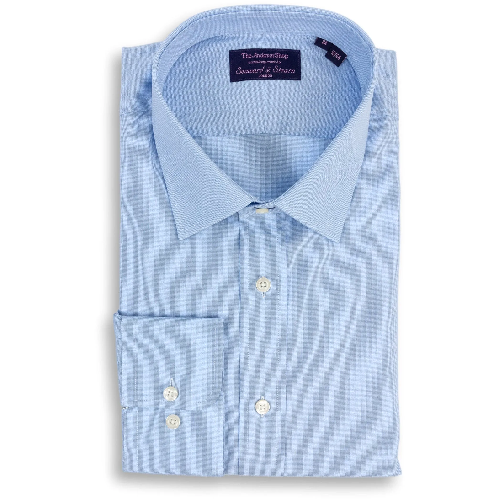 Blue Micro Houndstooth Spread Collar Dress Shirt