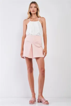 Blush Minimalistic High Waist Pleated Front Mini Skirt /3-2