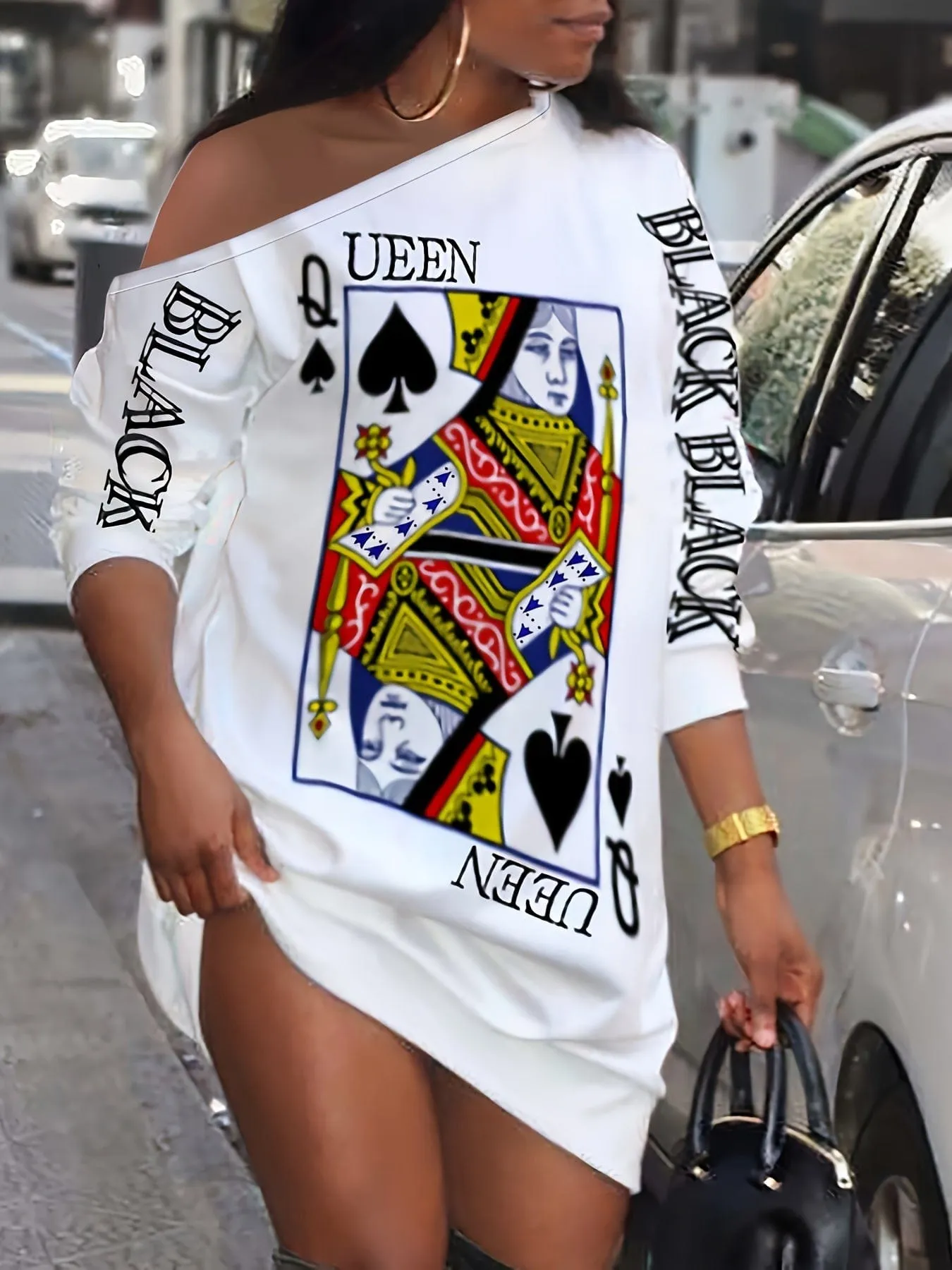 Bold Queen Card Print Mini Dress