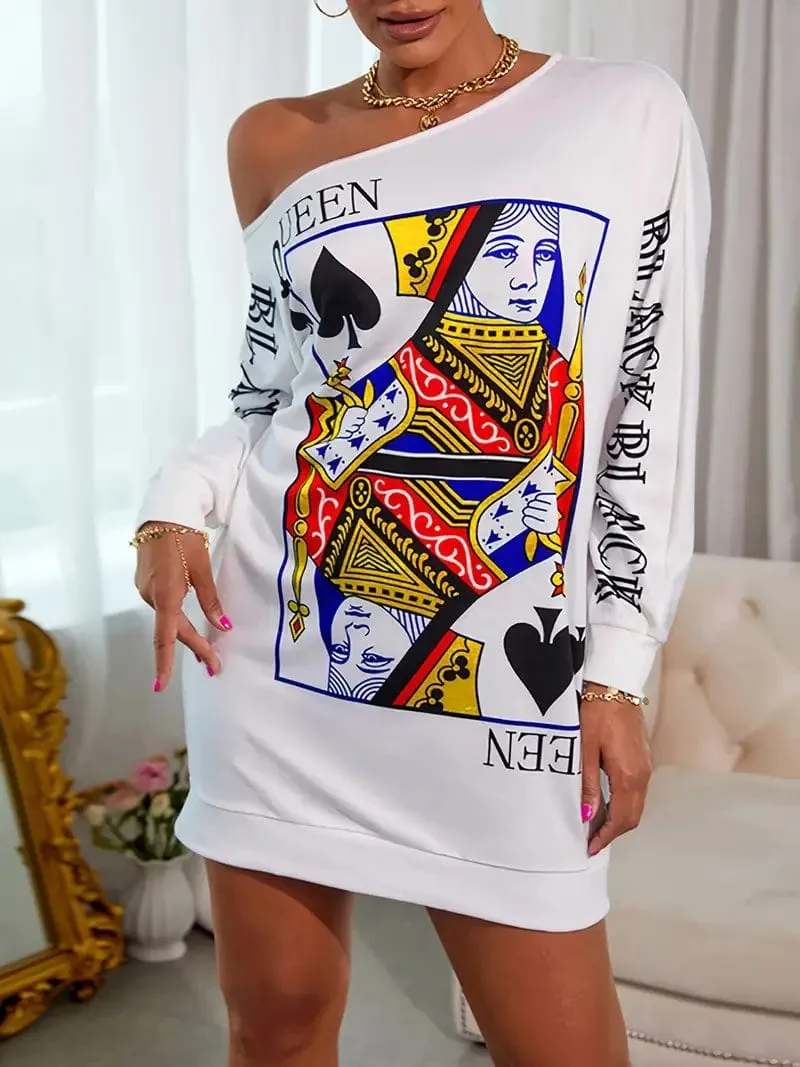 Bold Queen Card Print Mini Dress