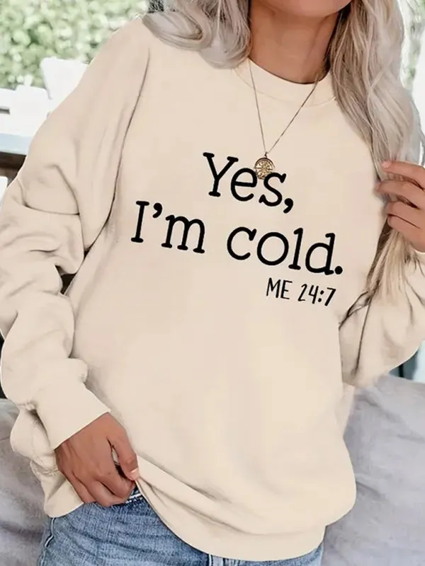 Brandie Women's Yes Letter Print Crew Neck Sweatshirt