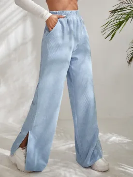 Charlotte Women's solid color corduroy paneled slit wide-leg trousers