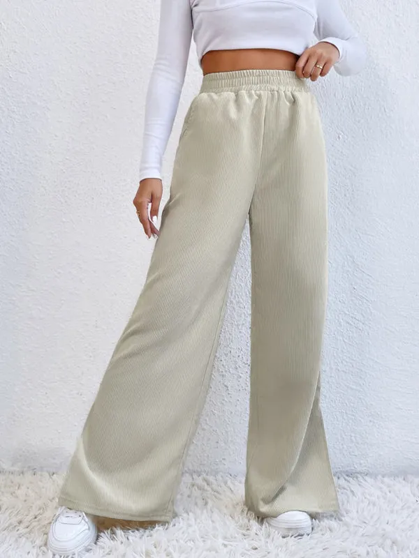 Charlotte Women's solid color corduroy paneled slit wide-leg trousers