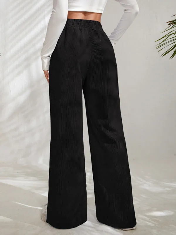 Charlotte Women's solid color corduroy paneled slit wide-leg trousers