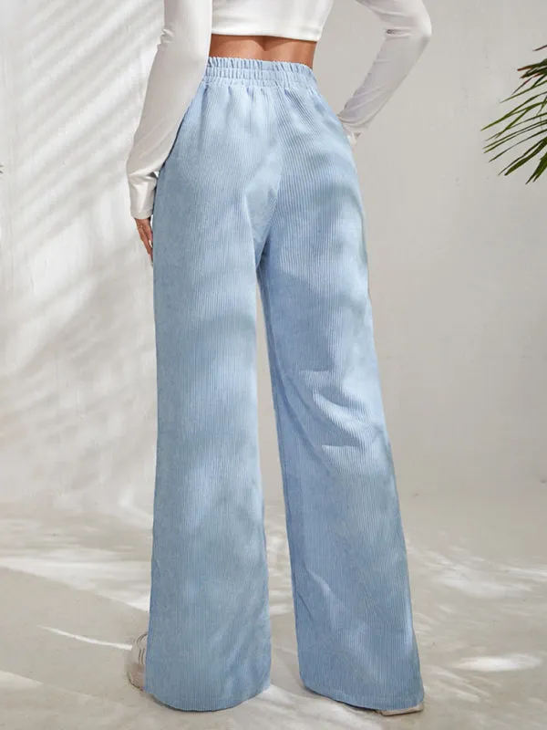 Charlotte Women's solid color corduroy paneled slit wide-leg trousers
