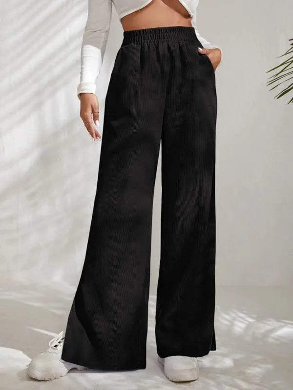 Charlotte Women's solid color corduroy paneled slit wide-leg trousers