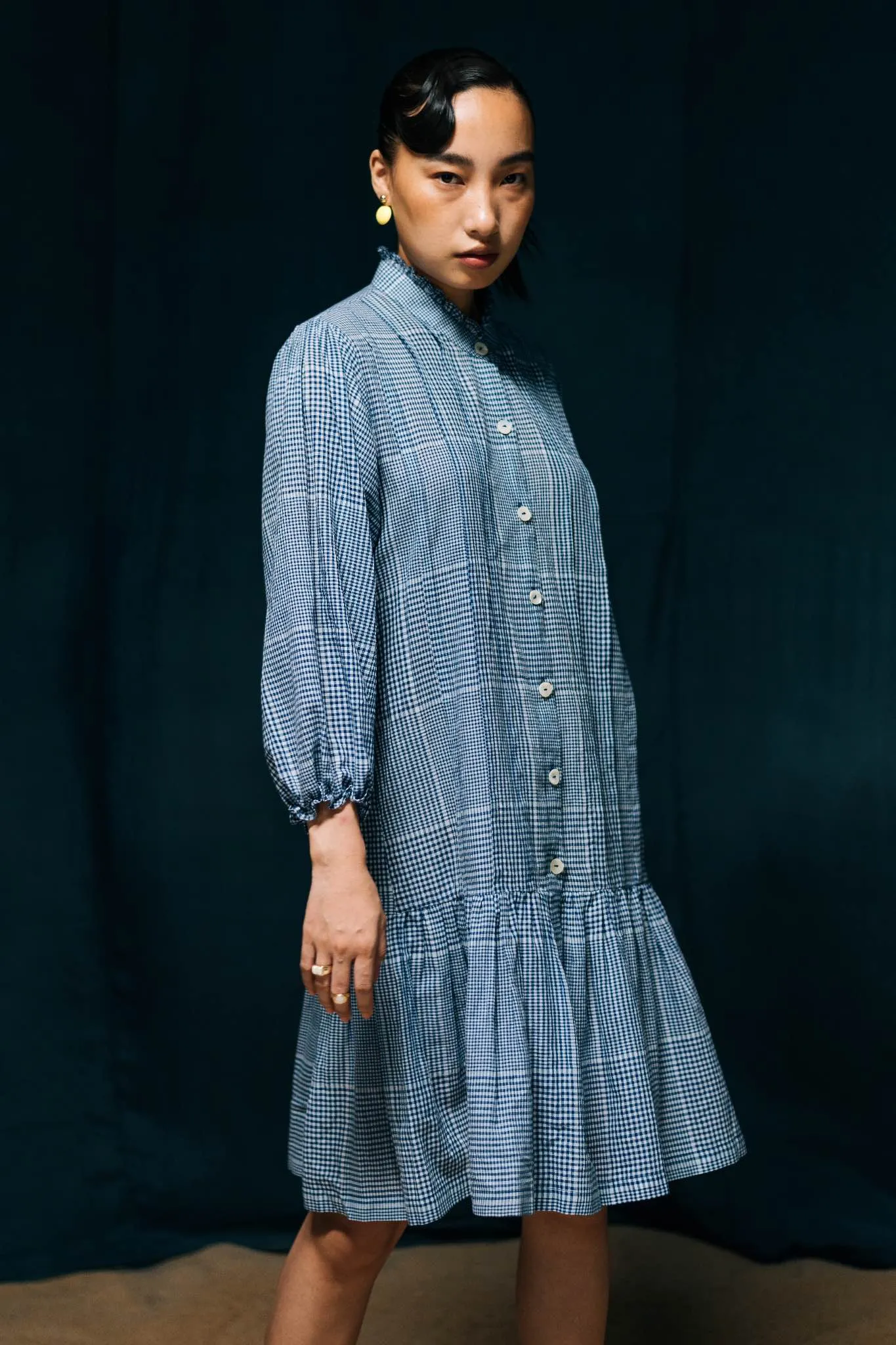 Charulata - Blue and White Checkered Shirt Dress
