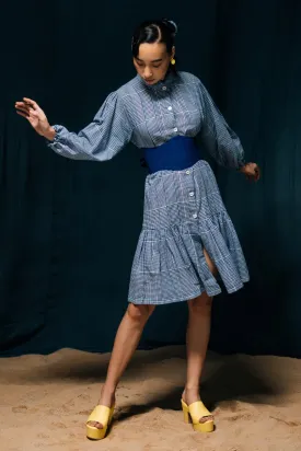 Charulata - Blue and White Checkered Shirt Dress