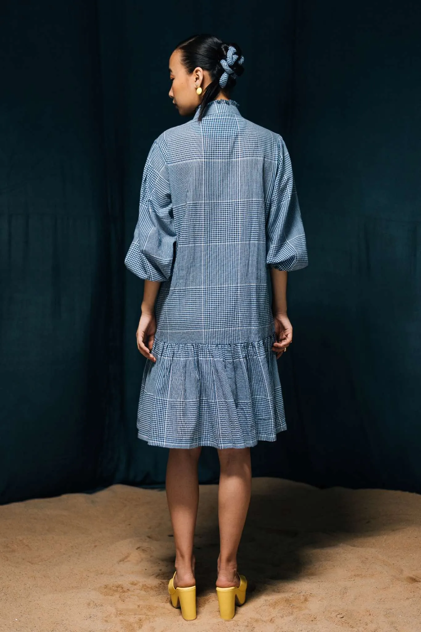 Charulata - Blue and White Checkered Shirt Dress