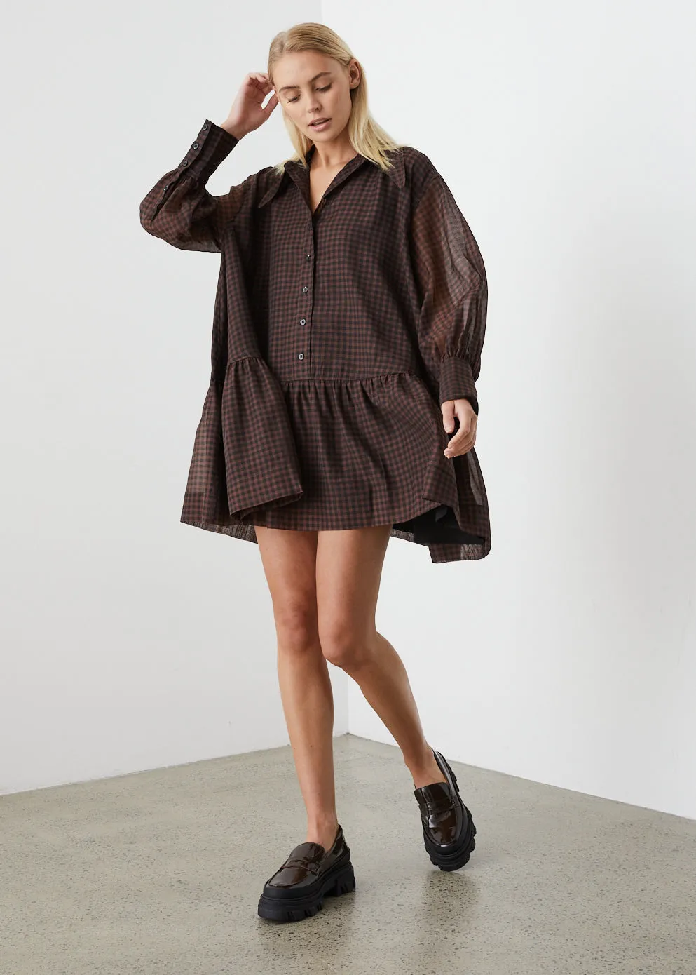 Check Organza Mini Dress