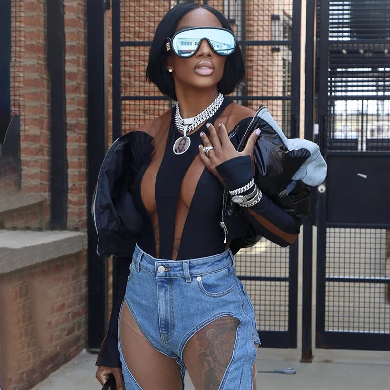 cold weather outfits Joskaa Fashion Women Shiny Black PU Leather Denim Puffer Jacket High Waist Bubble Coats Hiphop Lady Zipper Crop Puff Parkas Down Winter