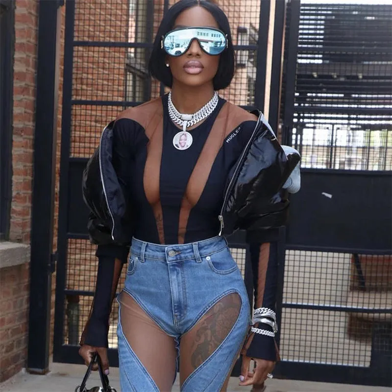 cold weather outfits Joskaa Fashion Women Shiny Black PU Leather Denim Puffer Jacket High Waist Bubble Coats Hiphop Lady Zipper Crop Puff Parkas Down Winter