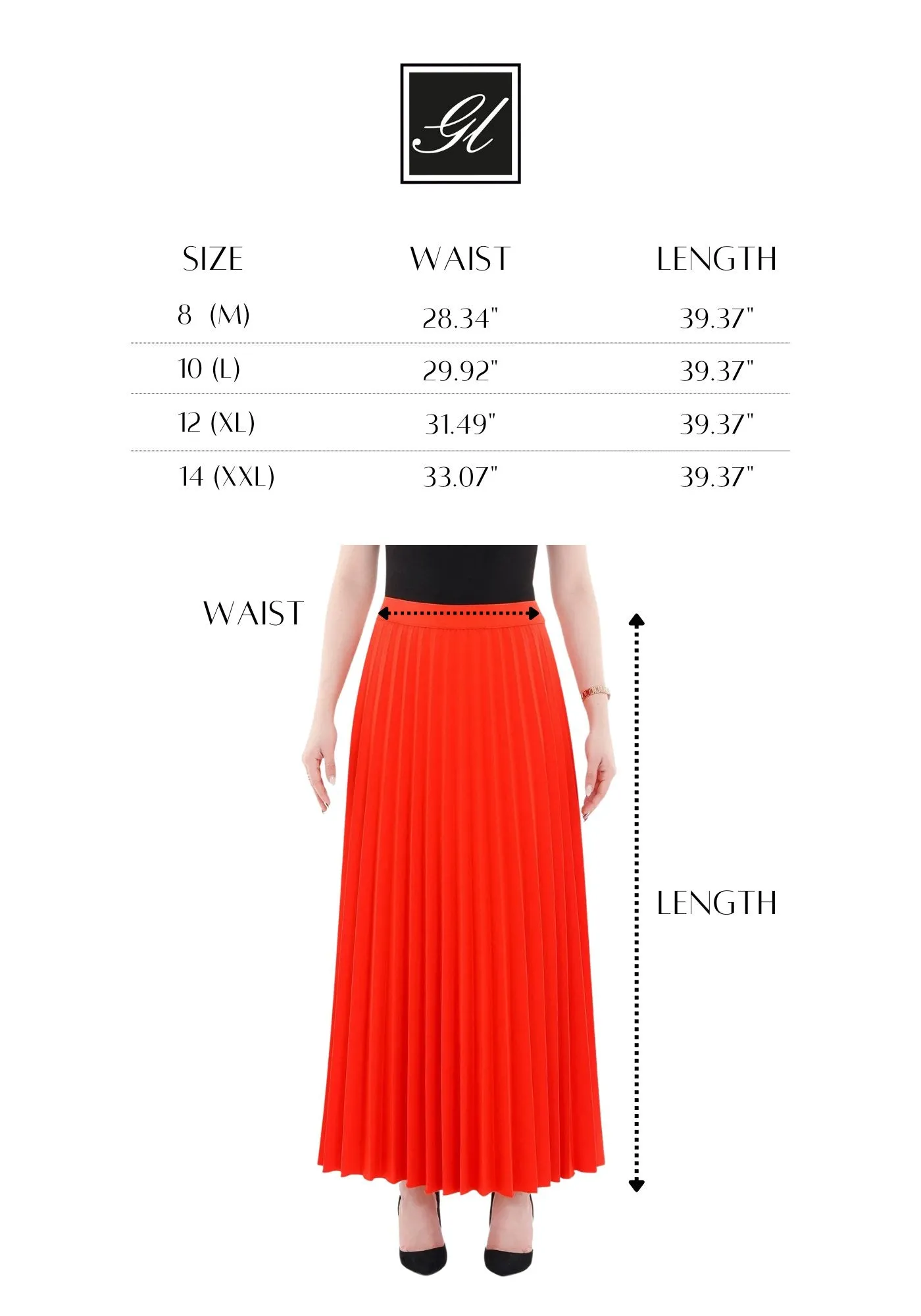 Coral Pleated Maxi Skirt Elastic Waist Band Ankle Length Plisse Skirt