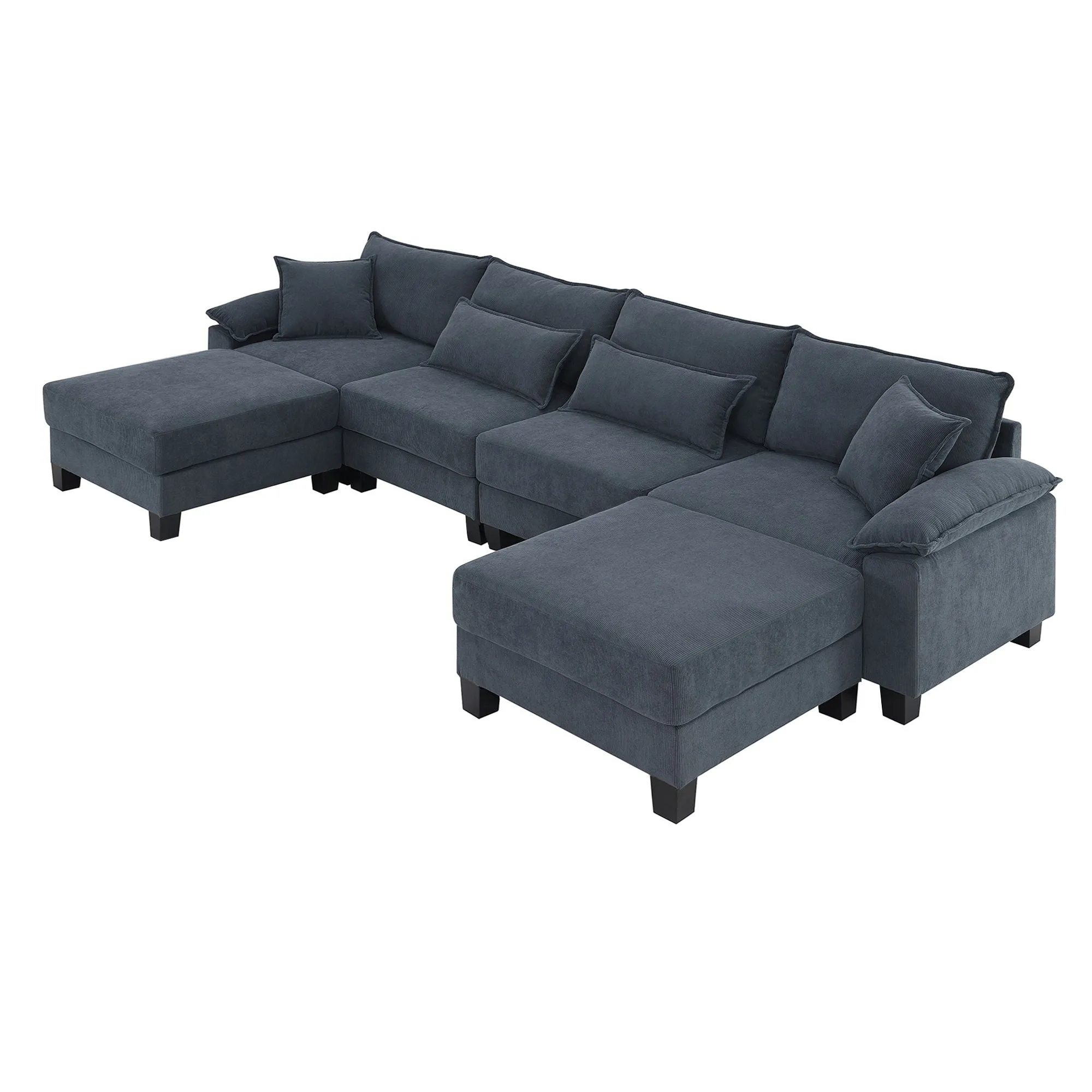 Corduroy Modular Sectional Sofa, U Shaped Couch With Armrest Bags, 6 Seat Freely Combinable Sofa Bed, Comfortable And Spacious Indoor Furniture For Living Room by Couch.com